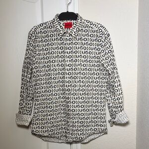 HUGO Men's Monochrome Logo Button Down Shirt